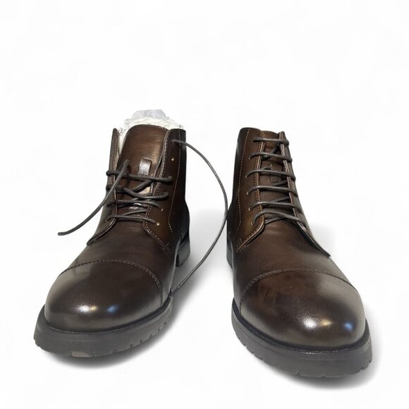The Men's Store at Bloomingdales Brown Lace up Cap Toe Boots Shoes Sz 10.5 NIB - Picture 4 of 13
